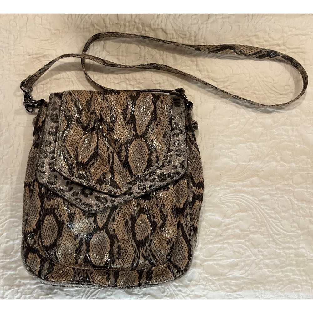 Carlos Falchi Snake-Print Shoulder Bag in Brown and Black